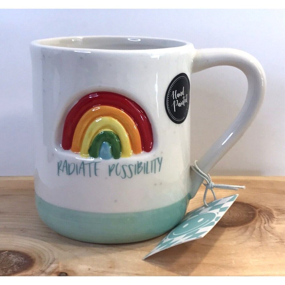 Wandering Moon Rainbow Radiate Possibility Hand Painted Ceramic Coffee Tea Mug